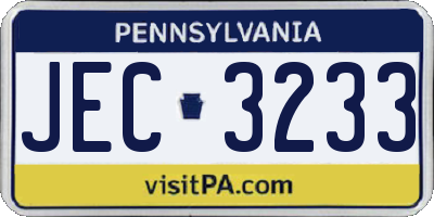 PA license plate JEC3233