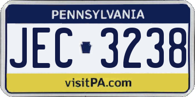 PA license plate JEC3238