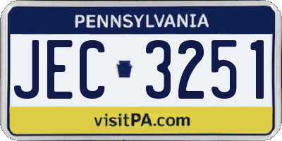 PA license plate JEC3251