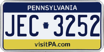 PA license plate JEC3252