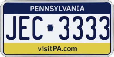 PA license plate JEC3333