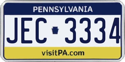 PA license plate JEC3334