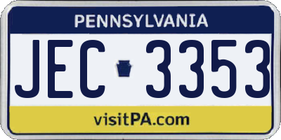 PA license plate JEC3353