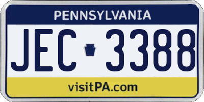 PA license plate JEC3388
