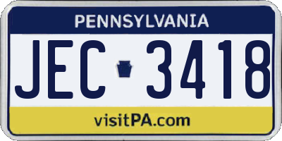 PA license plate JEC3418
