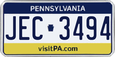 PA license plate JEC3494