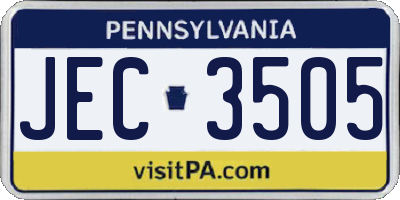 PA license plate JEC3505