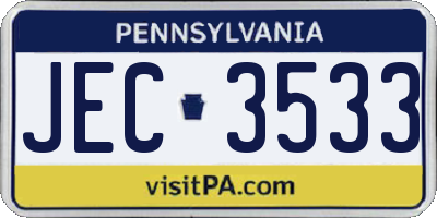 PA license plate JEC3533
