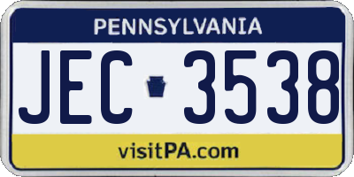 PA license plate JEC3538