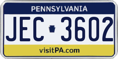 PA license plate JEC3602