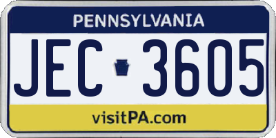PA license plate JEC3605