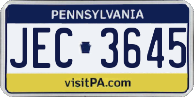 PA license plate JEC3645