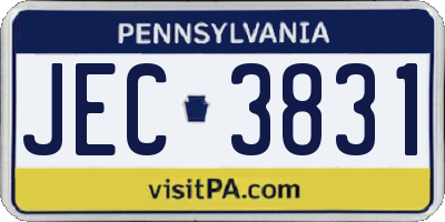 PA license plate JEC3831