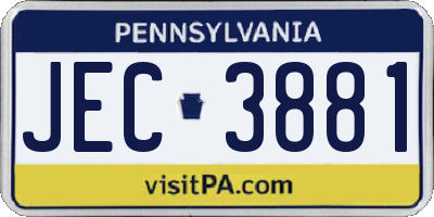 PA license plate JEC3881
