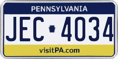 PA license plate JEC4034