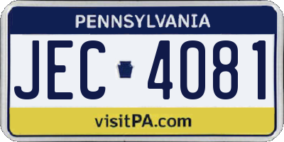 PA license plate JEC4081