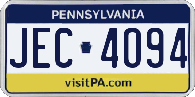 PA license plate JEC4094