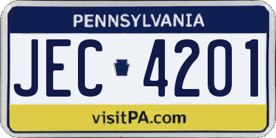 PA license plate JEC4201