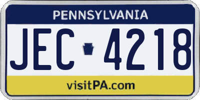 PA license plate JEC4218