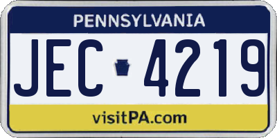 PA license plate JEC4219