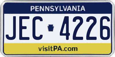 PA license plate JEC4226