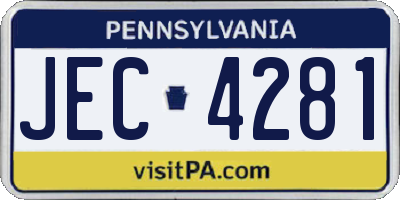 PA license plate JEC4281