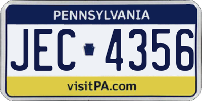 PA license plate JEC4356