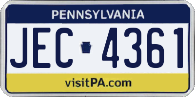 PA license plate JEC4361