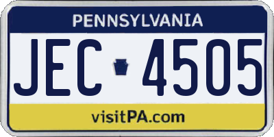 PA license plate JEC4505