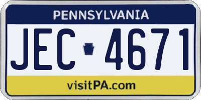 PA license plate JEC4671