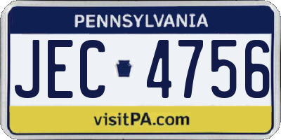 PA license plate JEC4756