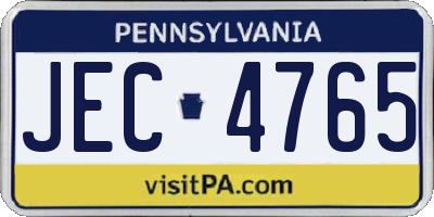 PA license plate JEC4765