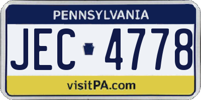 PA license plate JEC4778