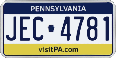 PA license plate JEC4781