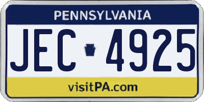 PA license plate JEC4925