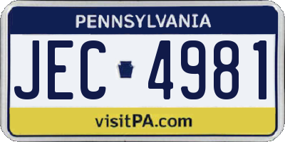 PA license plate JEC4981