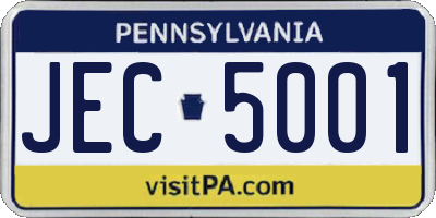 PA license plate JEC5001