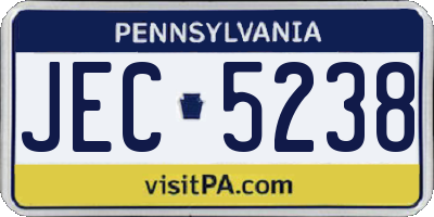 PA license plate JEC5238