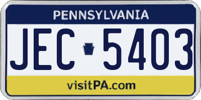 PA license plate JEC5403