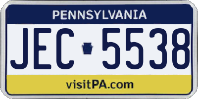 PA license plate JEC5538