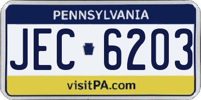 PA license plate JEC6203