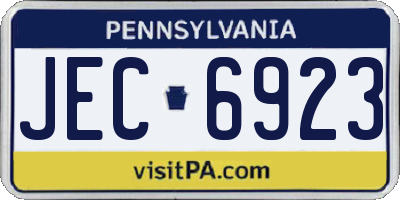PA license plate JEC6923