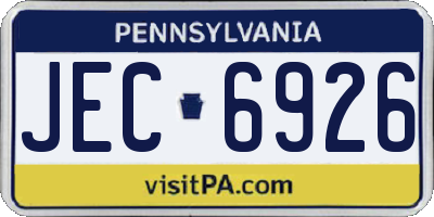 PA license plate JEC6926