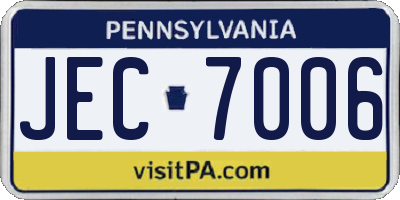 PA license plate JEC7006