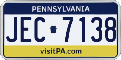 PA license plate JEC7138