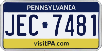 PA license plate JEC7481