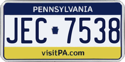 PA license plate JEC7538