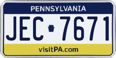 PA license plate JEC7671
