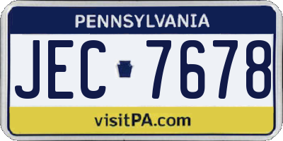 PA license plate JEC7678