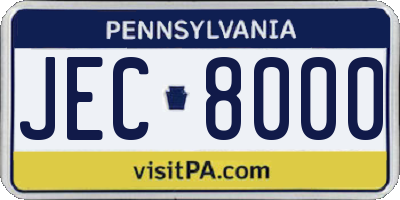 PA license plate JEC8000
